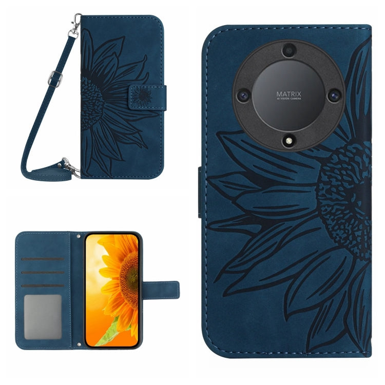 Skin Feel Sun Flower Embossed Flip Leather Phone Case with Lanyard, For Honor X9a 5G / Magic5 Lite, For Honor X5 4G