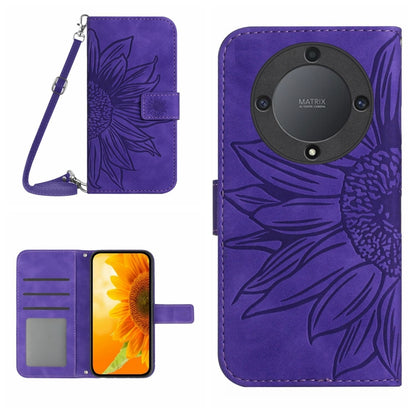 Skin Feel Sun Flower Embossed Flip Leather Phone Case with Lanyard, For Honor X9a 5G / Magic5 Lite, For Honor X5 4G