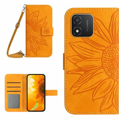 Skin Feel Sun Flower Embossed Flip Leather Phone Case with Lanyard, For Honor X9a 5G / Magic5 Lite, For Honor X5 4G