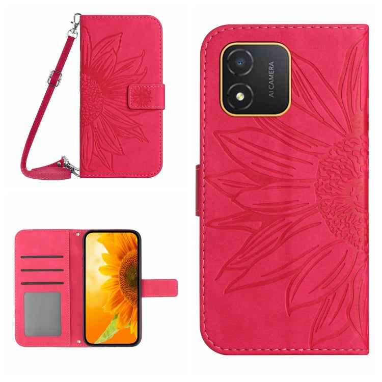 Skin Feel Sun Flower Embossed Flip Leather Phone Case with Lanyard, For Honor X9a 5G / Magic5 Lite, For Honor X5 4G