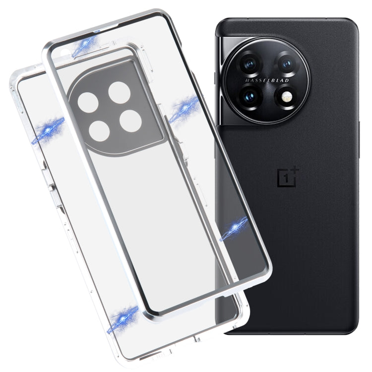 Full Cover Magnetic Metal Tempered Glass Phone Case, For OnePlus 11