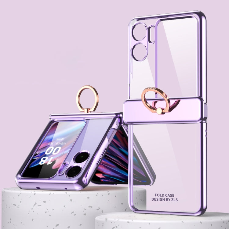 Electroplating Frame Ring Transparent Suction Phone Case with Protective Film, For OPPO Find N2 Flip
