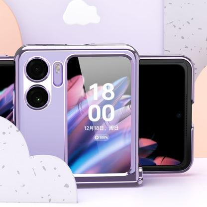 Electroplating Frame Ring Transparent Suction Phone Case with Protective Film, For OPPO Find N2 Flip