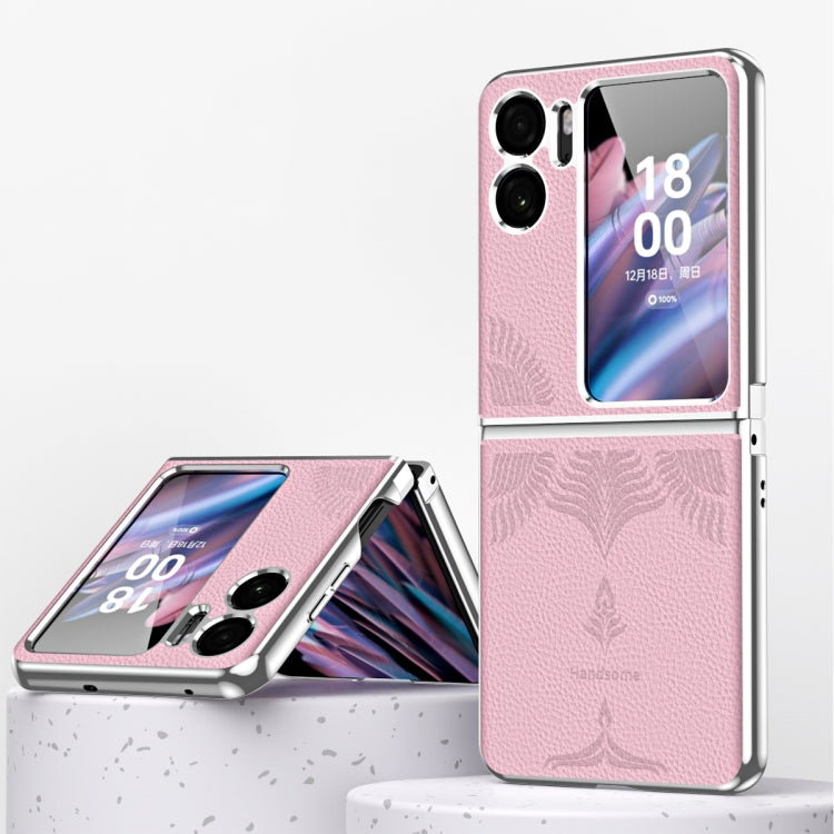 Litchi Pattern Electroplating Frame Embossed Phone Case, For OPPO Find N2 Flip