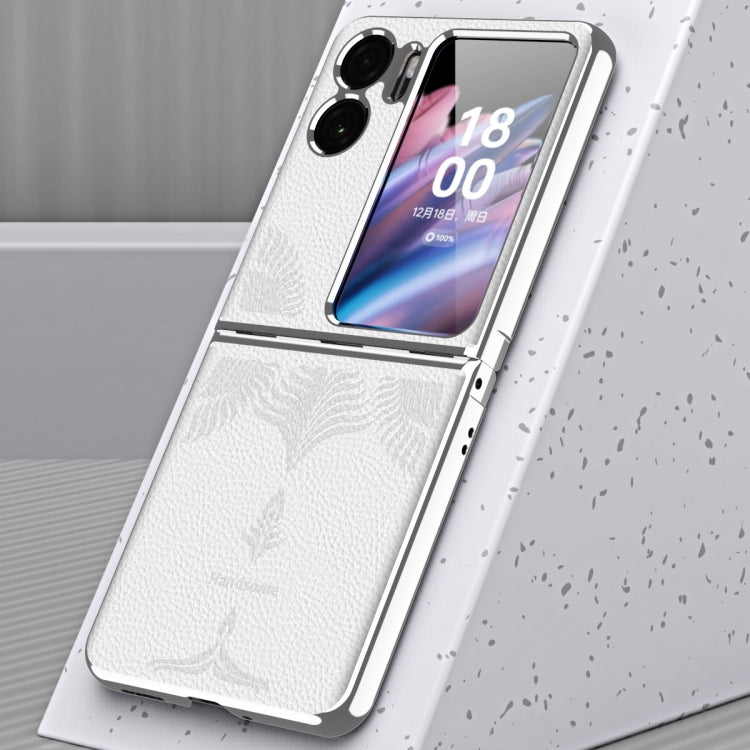Litchi Pattern Electroplating Frame Embossed Phone Case, For OPPO Find N2 Flip