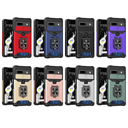 Camera Shield Card Slot Phone Case with Ring Holder, For Motorola Moto G Play 2023, For Google Pixel 7a, For Xiaomi Redmi Note 12 5G / Poco X5, For Xiaomi Redmi Note 12 Pro 5G