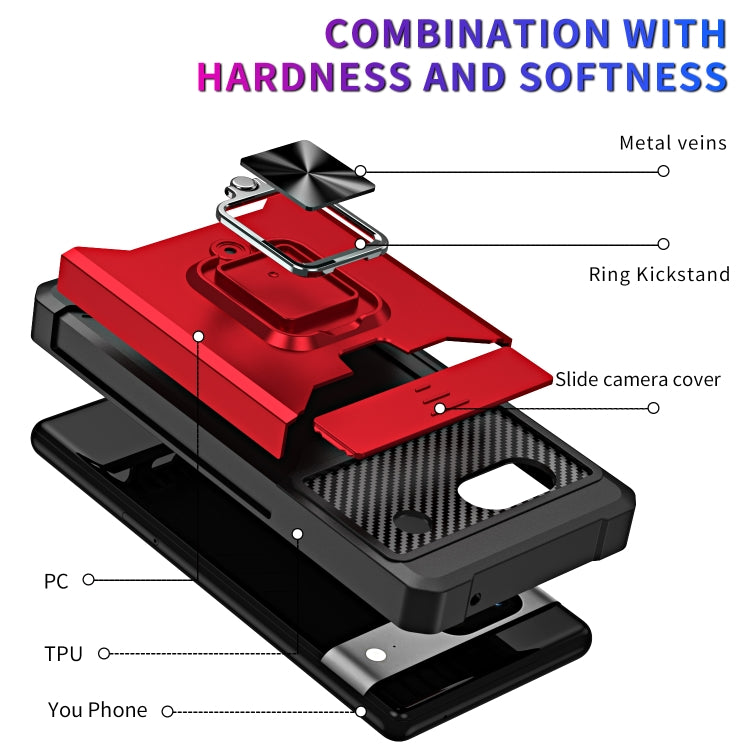 Camera Shield Card Slot Phone Case with Ring Holder, For Motorola Moto G Play 2023, For Google Pixel 7a, For Xiaomi Redmi Note 12 5G / Poco X5, For Xiaomi Redmi Note 12 Pro 5G