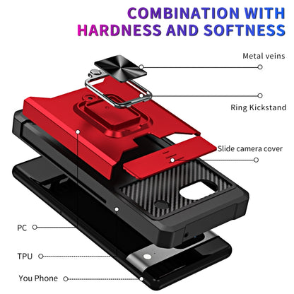 Camera Shield Card Slot Phone Case with Ring Holder, For Motorola Moto G Play 2023, For Google Pixel 7a, For Xiaomi Redmi Note 12 5G / Poco X5, For Xiaomi Redmi Note 12 Pro 5G