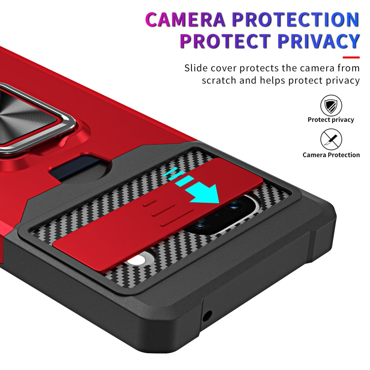 Camera Shield Card Slot Phone Case with Ring Holder, For Motorola Moto G Play 2023, For Google Pixel 7a, For Xiaomi Redmi Note 12 5G / Poco X5, For Xiaomi Redmi Note 12 Pro 5G