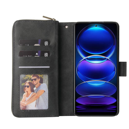 9 Card Slots Zipper Wallet Bag Leather Phone Case, For Xiaomi Redmi Note 12 Explorer / Note 12 Pro+ Global