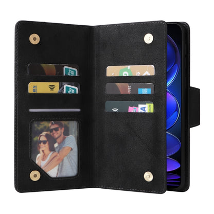 Rivet Buckle 9 Cards Three Fold Leather Phone Case, For Xiaomi Redmi Note 12 Explorer / Note 12 Pro+ Global