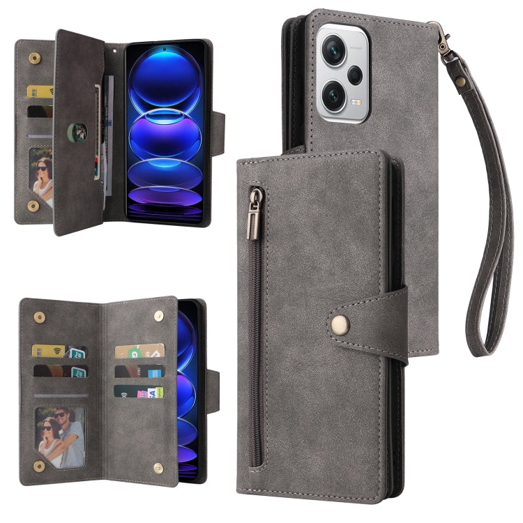 Rivet Buckle 9 Cards Three Fold Leather Phone Case, For Xiaomi Redmi Note 12 Explorer / Note 12 Pro+ Global