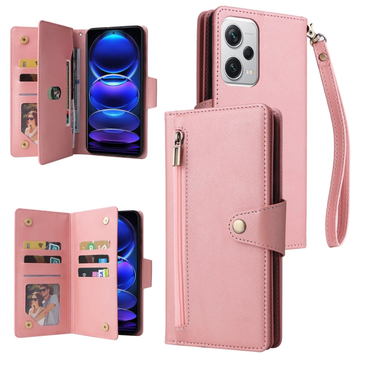 Rivet Buckle 9 Cards Three Fold Leather Phone Case, For Xiaomi Redmi Note 12 Explorer / Note 12 Pro+ Global