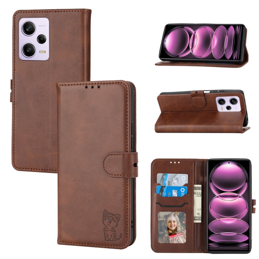 Embossed Happy Cat Pattern Flip Leather Phone Case, For Xiaomi Redmi Note 12 5G Global, For Xiaomi Redmi Note 12 Pro 5G Global, For Xiaomi Redmi Note 12 Pro+ 5G Global, For Xiaomi 12T/12T Pro/Redmi K50 Ultra