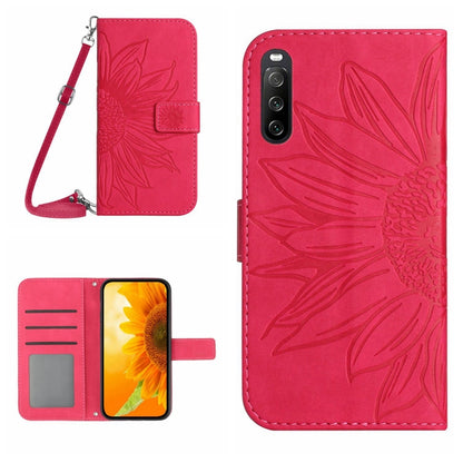 HT04 Skin Feel Sun Flower Embossed Flip Leather Phone Case with Lanyard, For Sony Xperia 1 V, For Sony Xperia 10 V