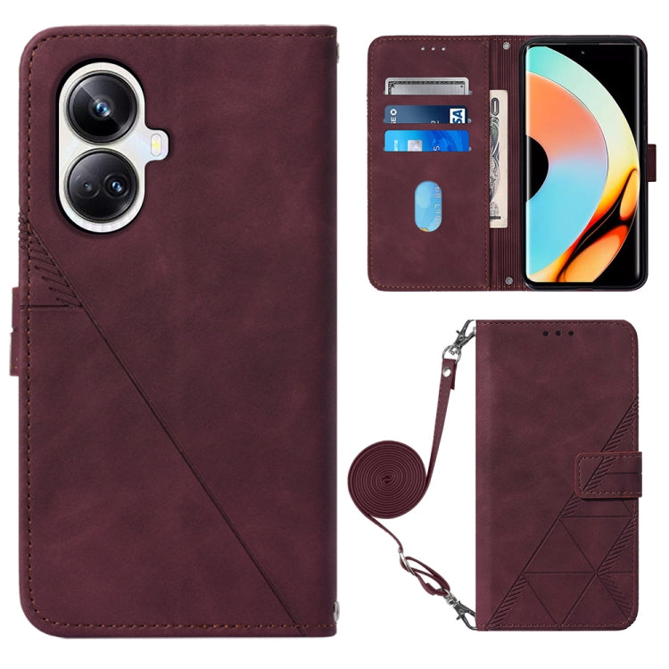 Crossbody 3D Embossed Flip Leather Phone Case, For Realme 10 Pro 5G, For Realme 10 Pro+ 5G, For Realme C55, For Realme GT Neo 5  5G / GT 3