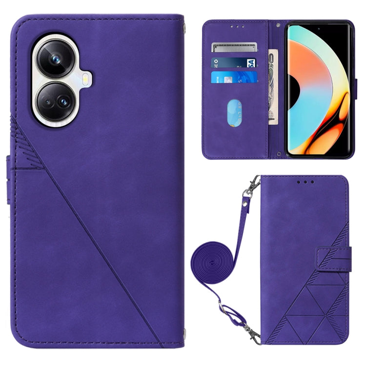 Crossbody 3D Embossed Flip Leather Phone Case, For Realme 10 Pro 5G, For Realme 10 Pro+ 5G, For Realme C55, For Realme GT Neo 5  5G / GT 3