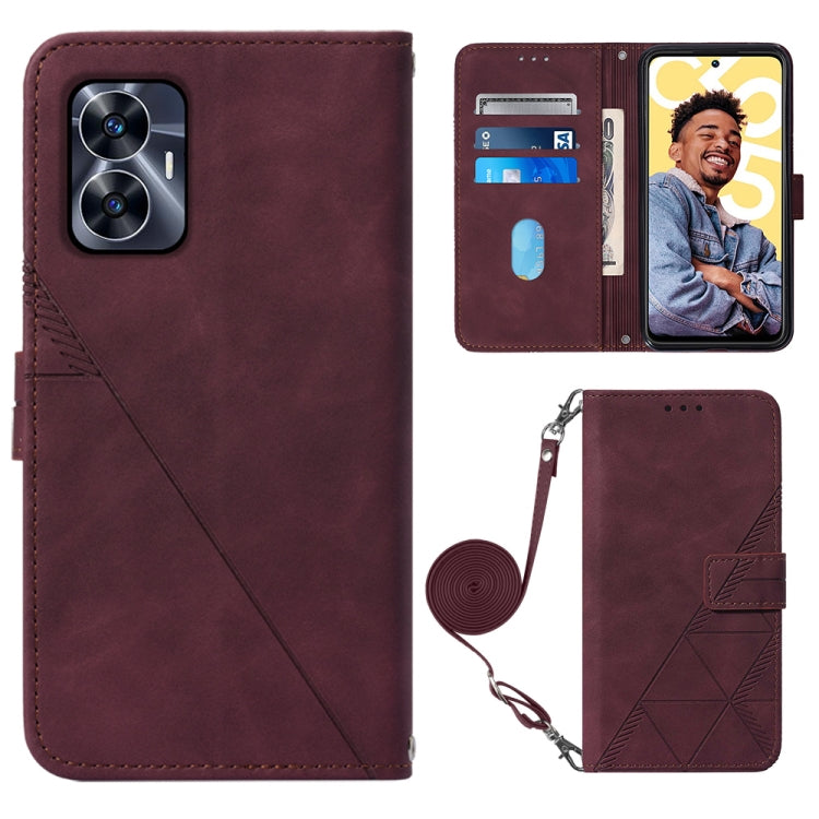 Crossbody 3D Embossed Flip Leather Phone Case, For Realme 10 Pro 5G, For Realme 10 Pro+ 5G, For Realme C55, For Realme GT Neo 5  5G / GT 3