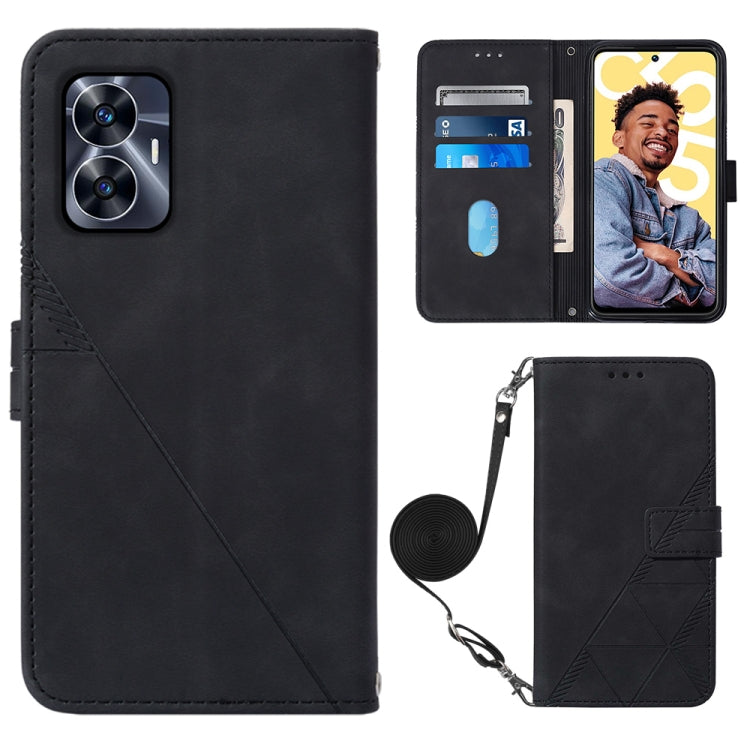 Crossbody 3D Embossed Flip Leather Phone Case, For Realme 10 Pro 5G, For Realme 10 Pro+ 5G, For Realme C55, For Realme GT Neo 5  5G / GT 3