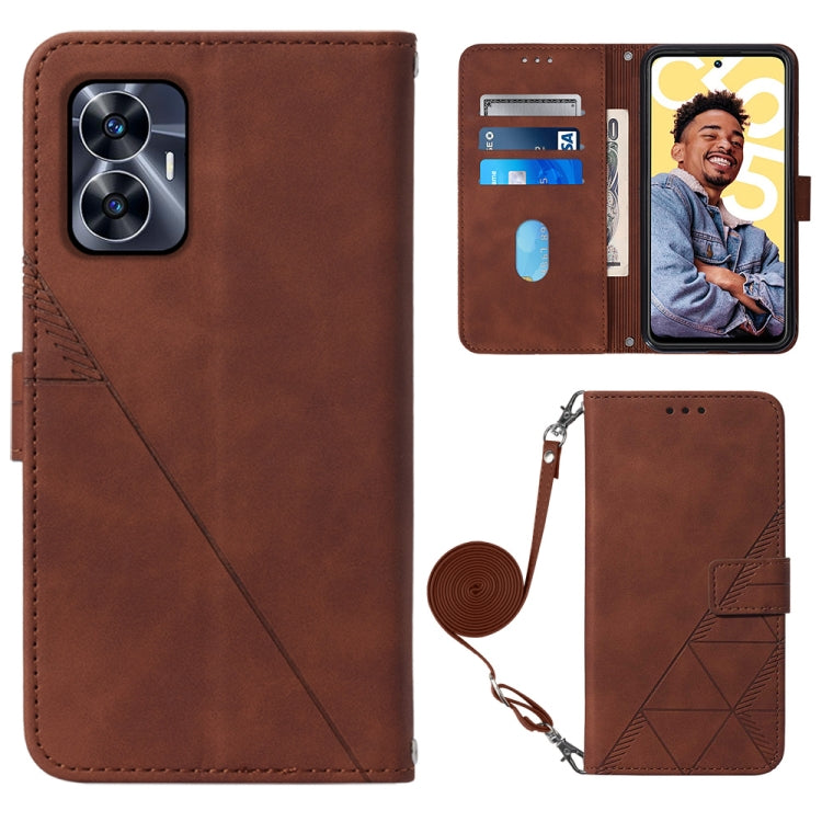 Crossbody 3D Embossed Flip Leather Phone Case, For Realme 10 Pro 5G, For Realme 10 Pro+ 5G, For Realme C55, For Realme GT Neo 5  5G / GT 3