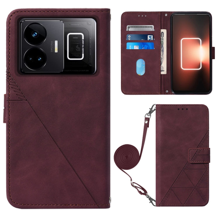 Crossbody 3D Embossed Flip Leather Phone Case, For Realme 10 Pro 5G, For Realme 10 Pro+ 5G, For Realme C55, For Realme GT Neo 5  5G / GT 3