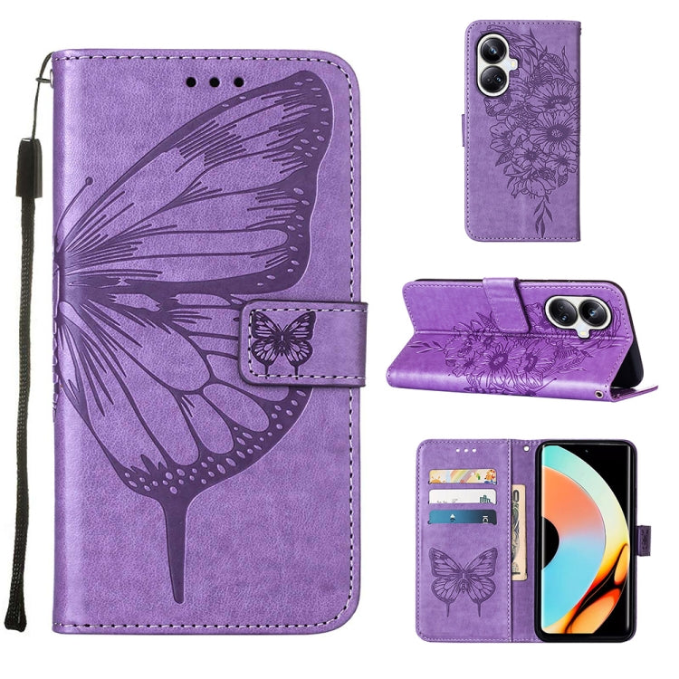 Embossed Butterfly Leather Phone Case, For Realme 10 Pro 5G, For Realme 10 Pro+ 5G, For Realme C55