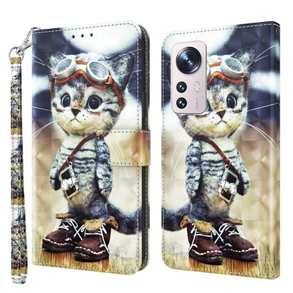 3D Painted Pattern Leather Phone Case, For Xiaomi Redmi Note  12 Pro+ 5G Global, For Xiaomi 12 Pro