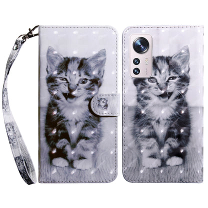 3D Painted Pattern Leather Phone Case, For Xiaomi Redmi Note  12 Pro+ 5G Global, For Xiaomi 12 Pro
