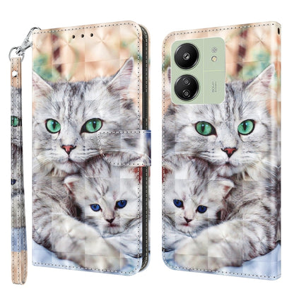 3D Painted Pattern Leather Phone Case, For Xiaomi Redmi Note 13 5G, For Xiaomi Redmi 13C