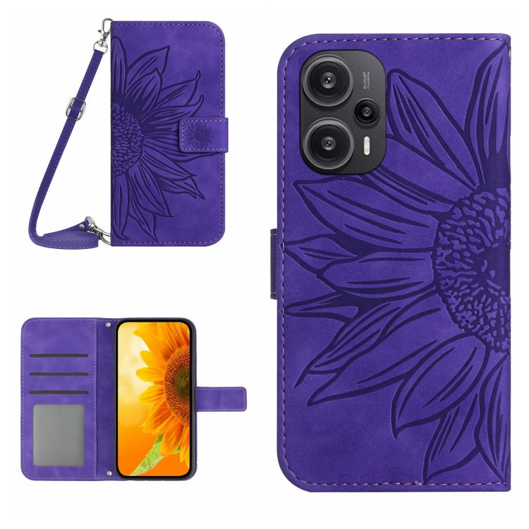 Skin Feel Sun Flower Embossed Flip Leather Phone Case with Lanyard, For Xiaomi Redmi 12 4G Global, For Xiaomi Poco F5