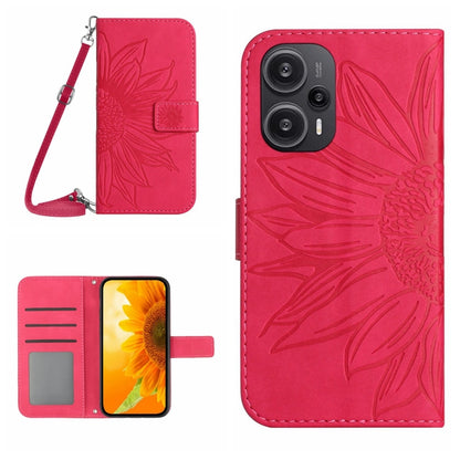 Skin Feel Sun Flower Embossed Flip Leather Phone Case with Lanyard, For Xiaomi Redmi 12 4G Global, For Xiaomi Poco F5
