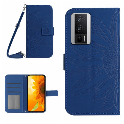 Skin Feel Sun Flower Embossed Flip Leather Phone Case with Lanyard, For Xiaomi Poco F5 Pro, For Xiaomi Redmi Note 12S