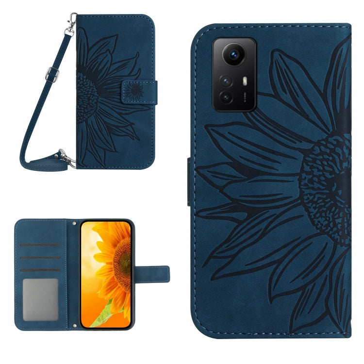 Skin Feel Sun Flower Embossed Flip Leather Phone Case with Lanyard, For Xiaomi Poco F5 Pro, For Xiaomi Redmi Note 12S
