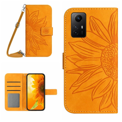 Skin Feel Sun Flower Embossed Flip Leather Phone Case with Lanyard, For Xiaomi Poco F5 Pro, For Xiaomi Redmi Note 12S