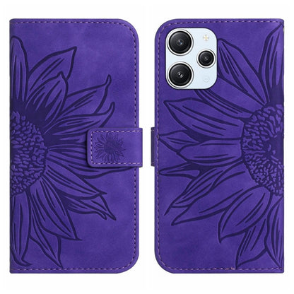 Skin Feel Sun Flower Embossed Flip Leather Phone Case with Lanyard, For Xiaomi Redmi 12 4G Global, For Xiaomi Poco F5