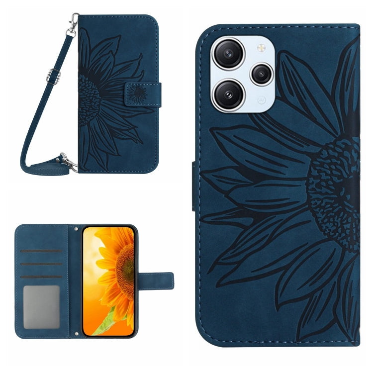Skin Feel Sun Flower Embossed Flip Leather Phone Case with Lanyard, For Xiaomi Redmi 12 4G Global, For Xiaomi Poco F5