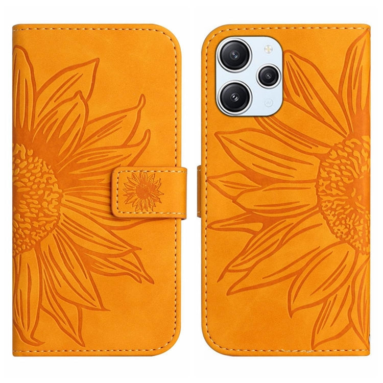 Skin Feel Sun Flower Embossed Flip Leather Phone Case with Lanyard, For Xiaomi Redmi 12 4G Global, For Xiaomi Poco F5
