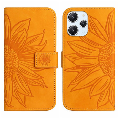 Skin Feel Sun Flower Embossed Flip Leather Phone Case with Lanyard, For Xiaomi Redmi 12 4G Global, For Xiaomi Poco F5