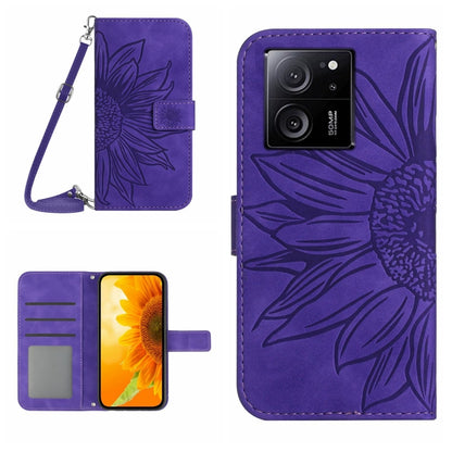 Skin Feel Sun Flower Embossed Flip Leather Phone Case with Lanyard, For Xiaomi Redmi 12 5G, For Xiaomi 13T / 13T Pro