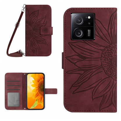 Skin Feel Sun Flower Embossed Flip Leather Phone Case with Lanyard, For Xiaomi Redmi 12 5G, For Xiaomi 13T / 13T Pro