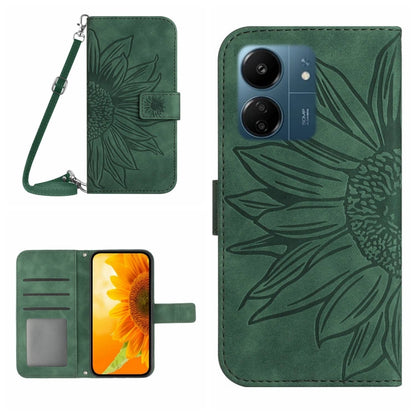 Skin Feel Sun Flower Embossed Flip Leather Phone Case with Lanyard, For Xiaomi 14, For Xiaomi Redmi 13C 4G