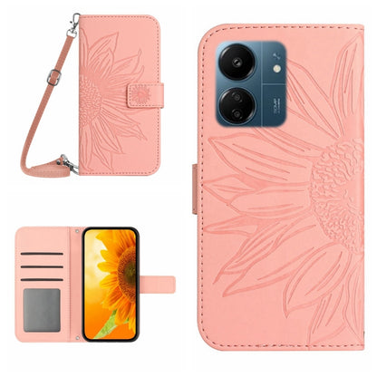 Skin Feel Sun Flower Embossed Flip Leather Phone Case with Lanyard, For Xiaomi 14, For Xiaomi Redmi 13C 4G