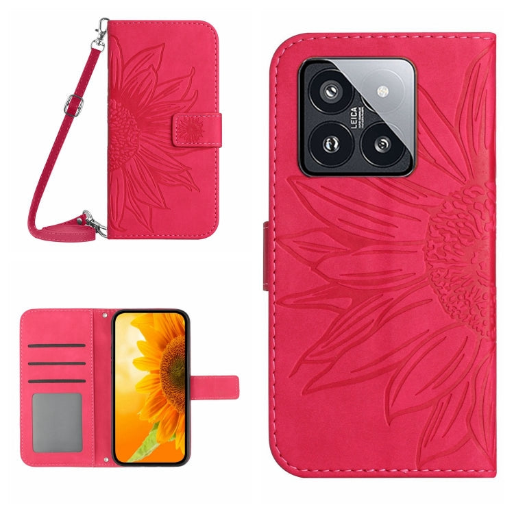 Skin Feel Sun Flower Embossed Flip Leather Phone Case with Lanyard, For Xiaomi 14, For Xiaomi Redmi 13C 4G