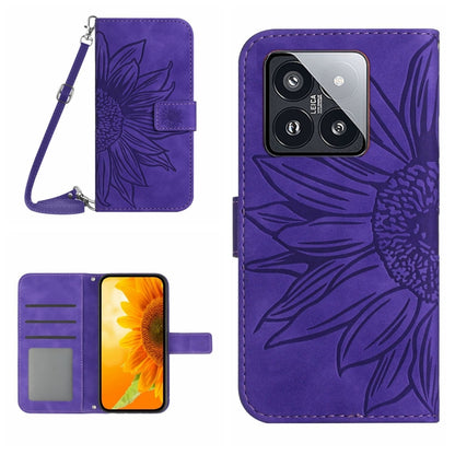 Skin Feel Sun Flower Embossed Flip Leather Phone Case with Lanyard, For Xiaomi 14 Ultra, For Xiaomi 14 Pro