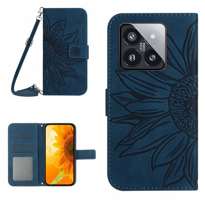 Skin Feel Sun Flower Embossed Flip Leather Phone Case with Lanyard, For Xiaomi 14 Ultra, For Xiaomi 14 Pro