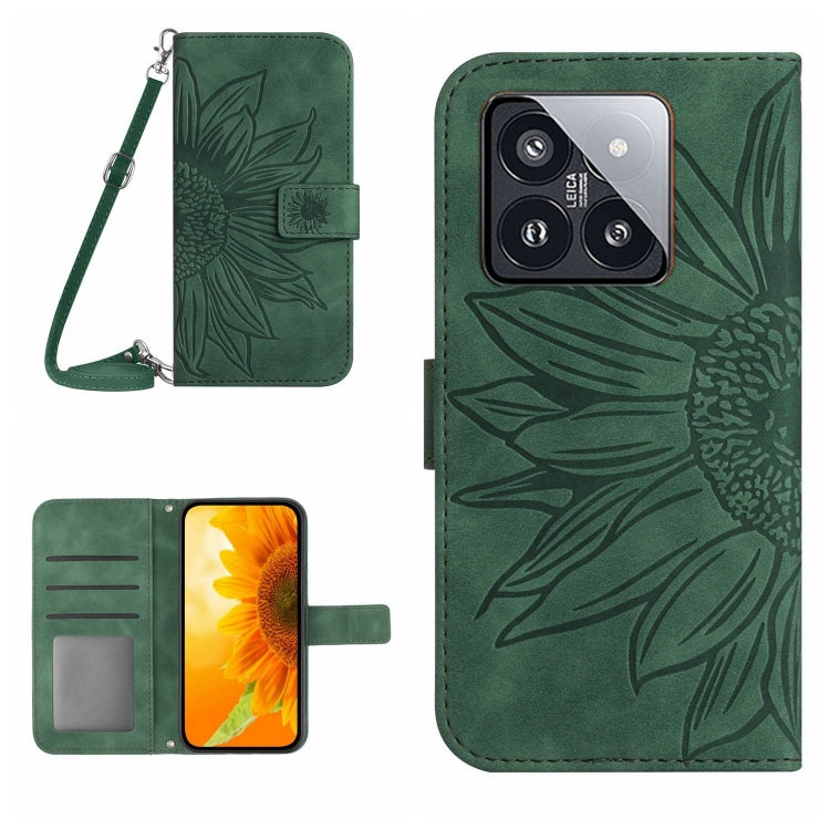 Skin Feel Sun Flower Embossed Flip Leather Phone Case with Lanyard, For Xiaomi 14 Ultra, For Xiaomi 14 Pro