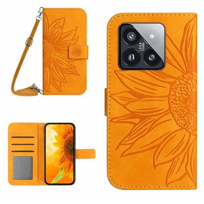 Skin Feel Sun Flower Embossed Flip Leather Phone Case with Lanyard, For Xiaomi 14 Ultra, For Xiaomi 14 Pro