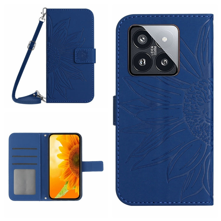 Skin Feel Sun Flower Embossed Flip Leather Phone Case with Lanyard, For Xiaomi 14 Ultra, For Xiaomi 14 Pro