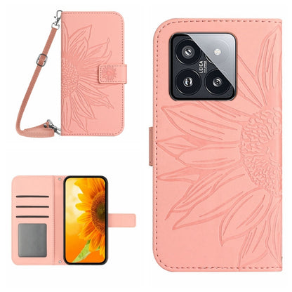 Skin Feel Sun Flower Embossed Flip Leather Phone Case with Lanyard, For Xiaomi 14 Ultra, For Xiaomi 14 Pro