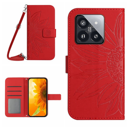 Skin Feel Sun Flower Embossed Flip Leather Phone Case with Lanyard, For Xiaomi 14 Ultra, For Xiaomi 14 Pro